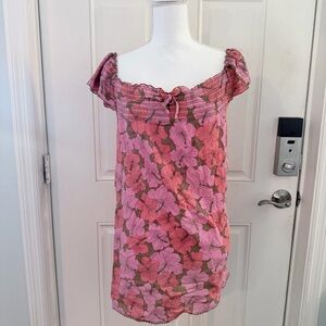 Juicy Couture Sundress 14 | Hibiscus Floral Mini Off Shoulder Y2K